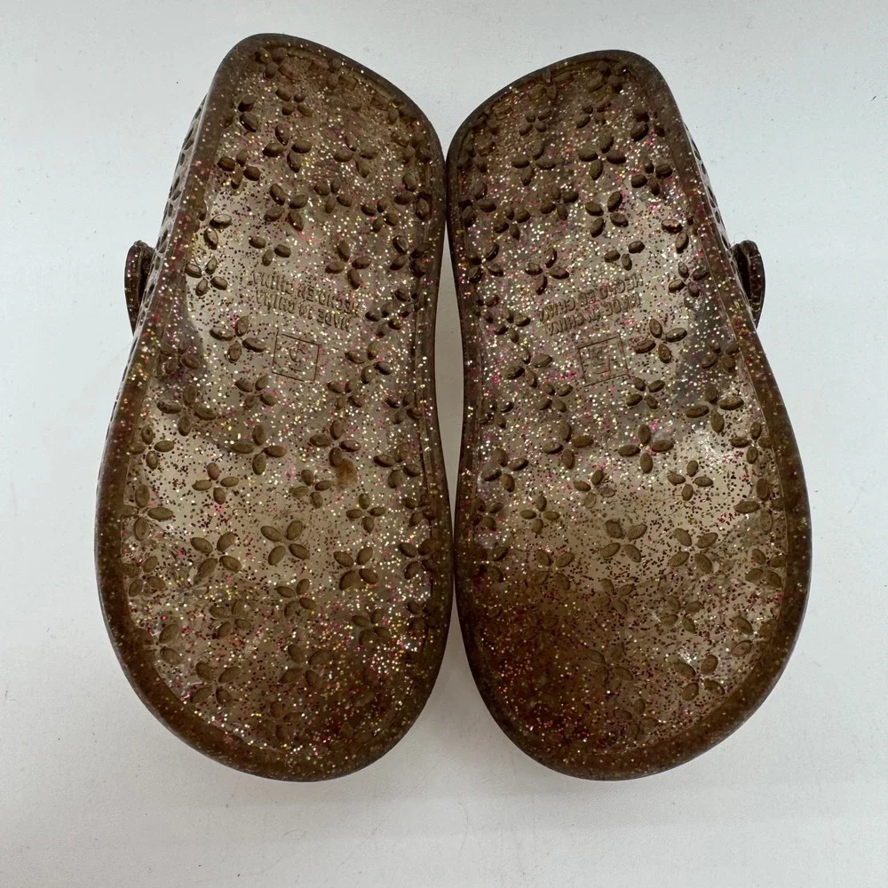 Old Navy Toddler Girls US 5 Brown Glitter Jelly Mary Jane Flats Flower Cutouts